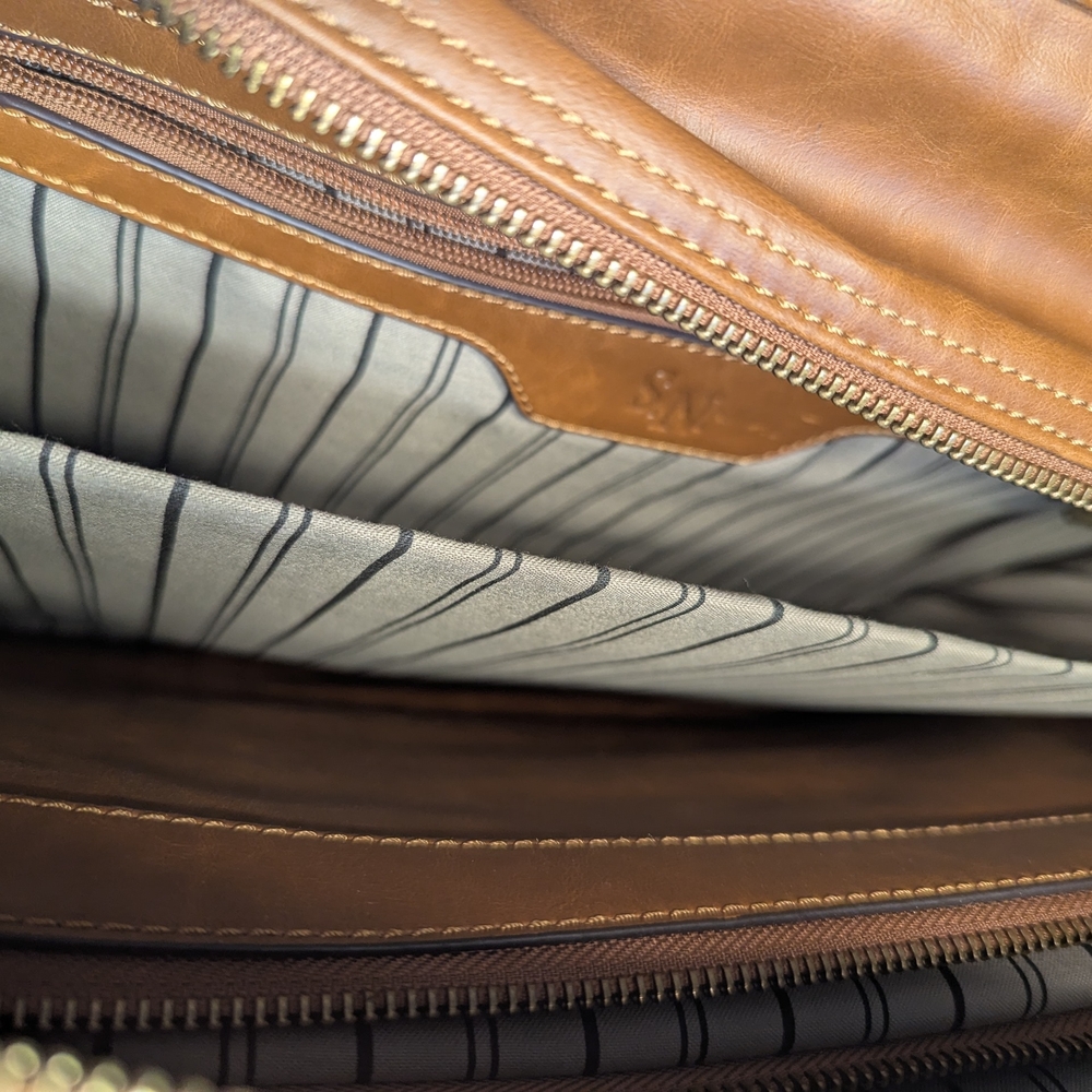 & Other Stories Cognac Leather Laptop Briefcase with Telescopic Handle - Picture 5 of 13